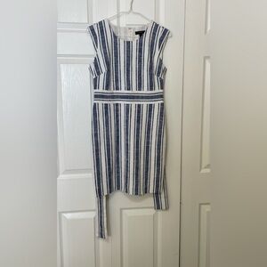 J. Crew Blue and White Sheath Dress Sleeveless Bateau Neckline Linen blend